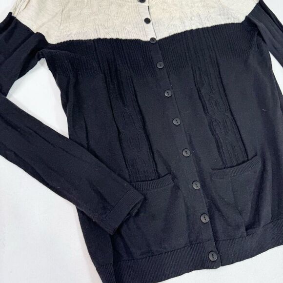 Sparrow Sweater Womens Large Black Ivory Cotton Blend Long Sleeve Cardigan - Picture 2 of 7
